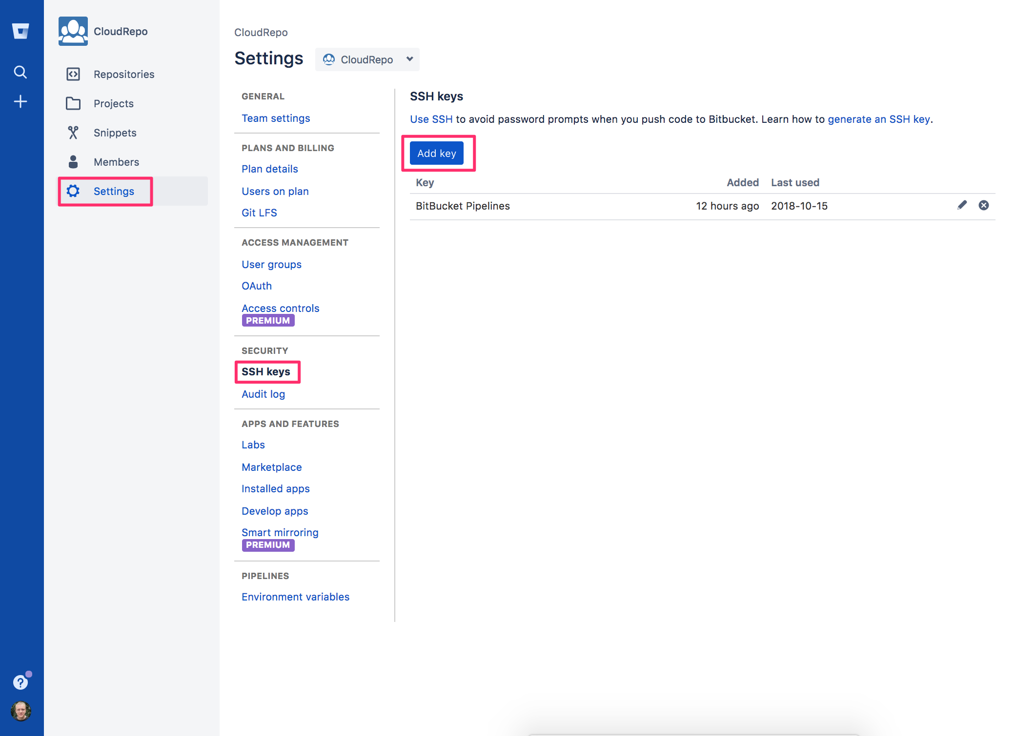 Associate Bitbucket Pipeline SSH Key with Bitbucket Account